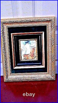 VINTAGE 1931c GERMAN NUDE WOMAN ENAMEL ON COPPER PAINTING IN DOUBLE GILT FRAME