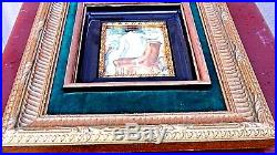 VINTAGE! 931c GERMAN NUDE WOMAN ENAMEL ON COPPER PAINTING IN DOUBLE GILT FRAME