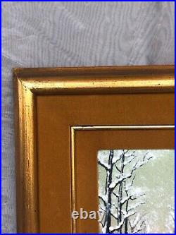 VINTAGE Enamel on Copper Painting ORIGINAL Artwork Framed Art Snow Winter Scene