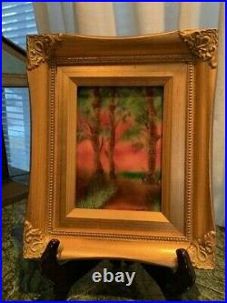 VINTAGE Enamel on Copper Trees Forest Landscape Painting by Cri Framed