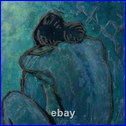 VINTAGE PICASSO BLUE NUDE ENAMEL PAINTING ON COPPER With WOOD FRAME
