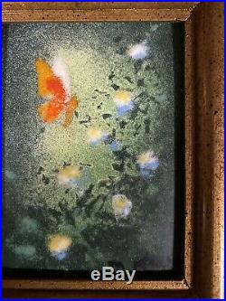 VTG 2 Two Max Karp Enamel Copper Painting Signed Butterfly Girl