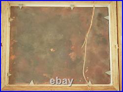 VTG Enamel On Copper Artwork Landscape Scenery Fields with Young Boy and Girl