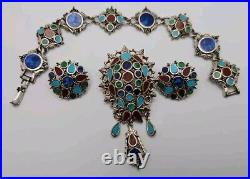 VTG Signed ART Enamel Reverse Teardrop Dangle Brooch Bracelet & Clip On Earrings