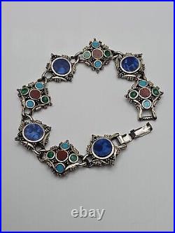 VTG Signed ART Enamel Reverse Teardrop Dangle Brooch Bracelet & Clip On Earrings