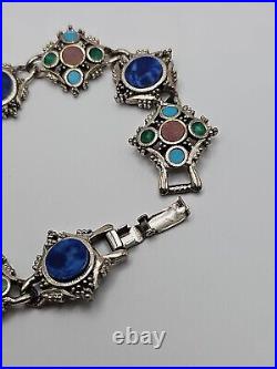 VTG Signed ART Enamel Reverse Teardrop Dangle Brooch Bracelet & Clip On Earrings