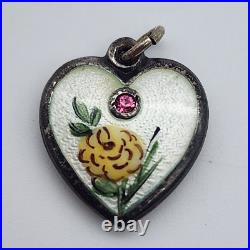 VTG Walter Lampl October Marigold Tourmaline Sterling Silver Enamel Heart Charm