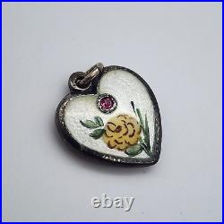 VTG Walter Lampl October Marigold Tourmaline Sterling Silver Enamel Heart Charm