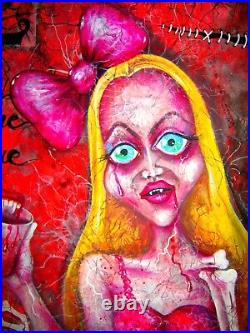 Vampire gothic woman macabre art contemporary pop painting original modern pink