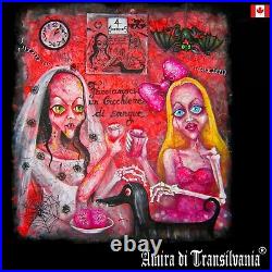 Vampire gothic woman macabre art contemporary pop painting original modern pink