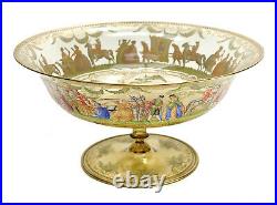 Venetian Amber Art Glass Hand Painted Enamel Large Footed Bowl