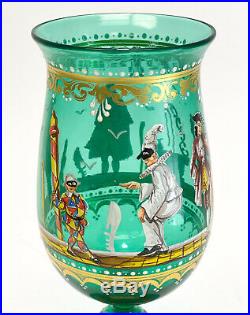 Venetian Art Glass Hand Painted Enamel Water Goblet, c1940. Figures