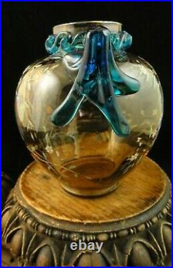 Victorian Bohemian Harrach Applied Hand Painted Japonisme Enamel Art Glass Vase
