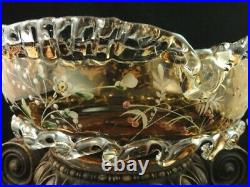 Victorian Bohemian Harrach Hand Painted Floral Enameled Art Glass Brides Bowl