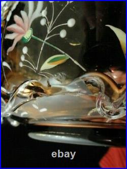 Victorian Bohemian Harrach Hand Painted Floral Enameled Art Glass Brides Bowl