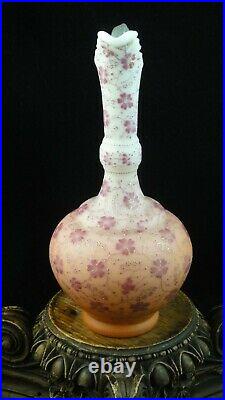 Victorian Loetz Spreading Hand Painted Art Glass Ewer Vase w Enameled Florals