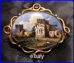 Victorian Miniature Painting Landscape Castle Brooch Scene Pendant Aisle OOAK