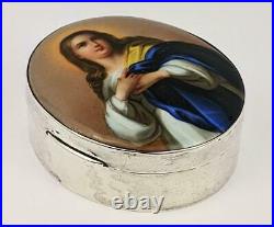 Victorian Virgin Mary Hand Painted Porcelain Plaque Box 19th Century