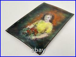 Vintage 1950s Mid Century Modern Th. Green Enamel Copper Woman Portrait Painting