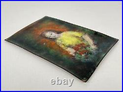 Vintage 1950s Mid Century Modern Th. Green Enamel Copper Woman Portrait Painting