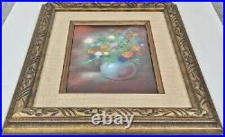 Vintage 20th C Framed ENAMEL ON COPPER Painting STILL LIFE Flowers sgnd MAX KARP