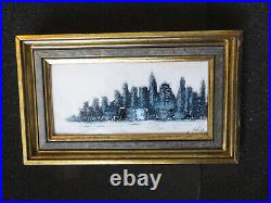 Vintage 20th C Framed ENAMEL ON COPPER Paintings NEW YORK CITY signed MAX KARP