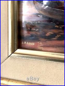 Vintage 2 French Betourne Limoges Enamel on Copper Art Painting J. P. Loup