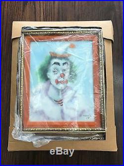 Vintage 70s Dominic Mingolla Enamel Clown Painting Framed Signed + Brochure