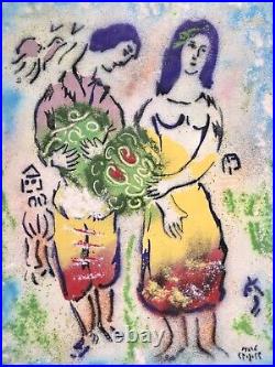 Vintage After Marc Chagall Lovers Enamel On Copper Painting By Max Karp Unframed