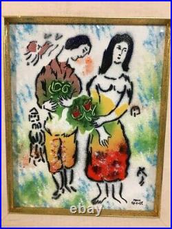 Vintage After Marc Chagall Lovers Enamel on Copper Painting Attributed Max Karp