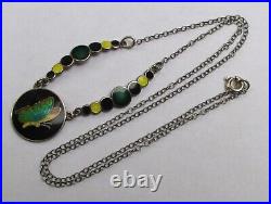 Vintage Antique Art Deco Bubbles Sterling Silver Enamel Butterfly Necklace