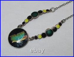 Vintage Antique Art Deco Bubbles Sterling Silver Enamel Butterfly Necklace