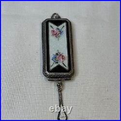 Vintage Antique Art Deco Sterling Silver Guilloche Enamel Rose Locket & Pictures