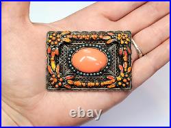 Vintage Art Deco Neiger Brothers Faux Coral Glass Floral Enamel Pin brooch