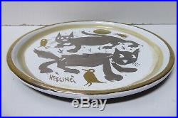 Vintage Bernard Hesling Enamel Hand Painted Plate Australian Artist Cats & Birds