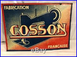 Vintage Cosson Sewing Machines Double Sided Tin Metal Enamel Advertising Sign