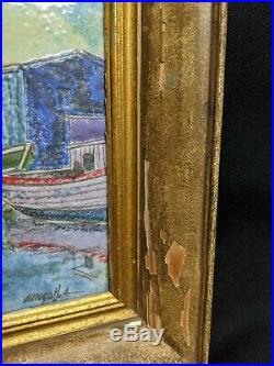 Vintage Dom Mingolla Enamel Painting on Copper Sailing Ship Original Art