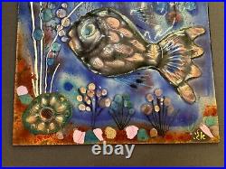 Vintage Eilat Enamel on Copper Fish Art Framed By Magdalena Vardi with COA