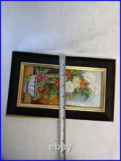 Vintage Enamel Copper Painting Flowers & Fruit 10x6 Signed S. Lee