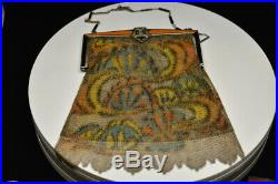 Vintage Enamel Hand Painted Whiting & Davis Art Deco Mesh Purse Bag