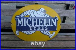 Vintage Enamel Michelin Tyres Metal Sign Painted Wall Art Garage 39 cm x 50 cm
