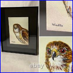 Vintage Enamel On Copper Painting Bird Of Prey, Signed Watts, Framed In Lucite