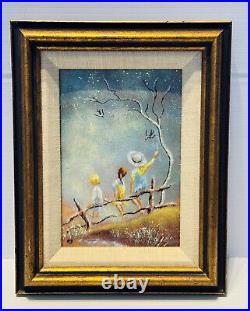 Vintage Enamel On Copper Painting Signed spring Swallows A B