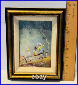 Vintage Enamel On Copper Painting Signed spring Swallows A B