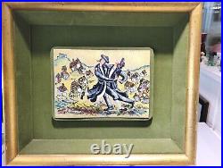 Vintage Enamel On Copper Painting Two Rabbi's Dancing Signed Spina Judaica