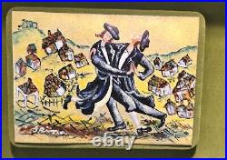 Vintage Enamel On Copper Painting Two Rabbi's Dancing Signed Spina Judaica