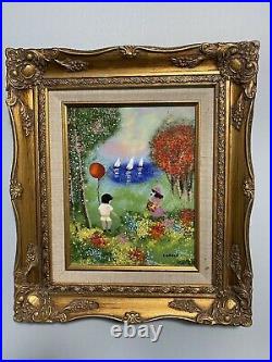 Vintage Enamel on Copper Painting by Louis Cardin Framed and Signed