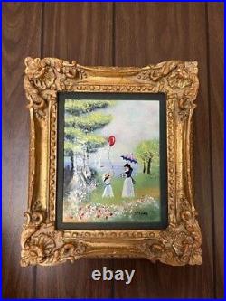 Vintage Enamel on Copper Woman Umbrella Balloon Signed W. Webb Painting Framed
