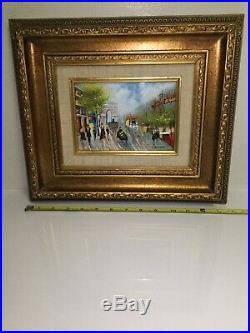 Vintage Framed ENAMEL on COPPER PAINTING by S. Richard European Street Scene