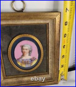 Vintage Hand Painted Enamel Framed Cameo Colonial Woman